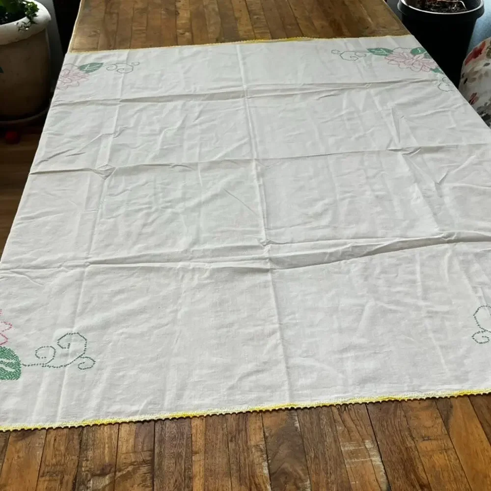 Handmade Table Cloth Criss Cross Stitch 51.5 x 52.5